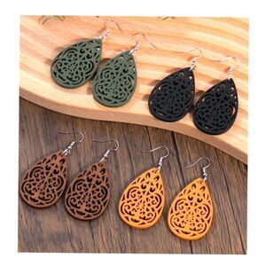Women's Four Sets Earrings Wood Tear Drop NWOT Never Worn